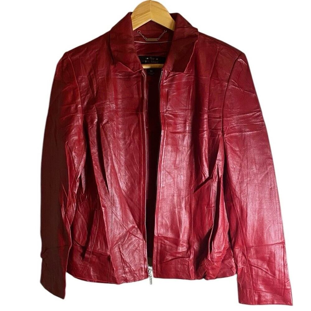 Wilsons Women’s Italian Red Genuine Leather Jacket Size Medium